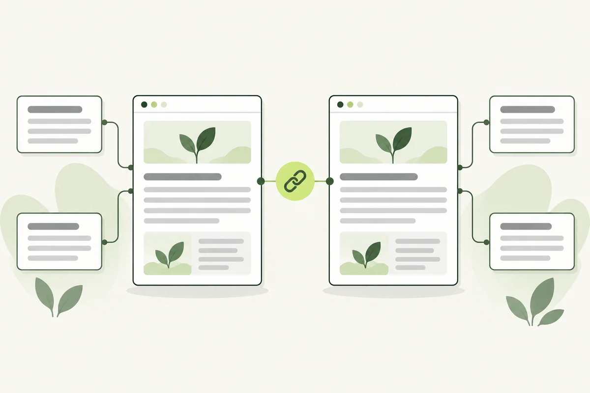 Two webpages with matching topic symbols connected by a contextual link.