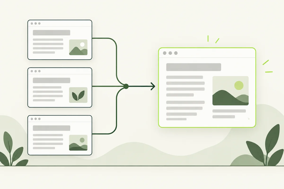 Three similar page versions pointing to one highlighted preferred document.