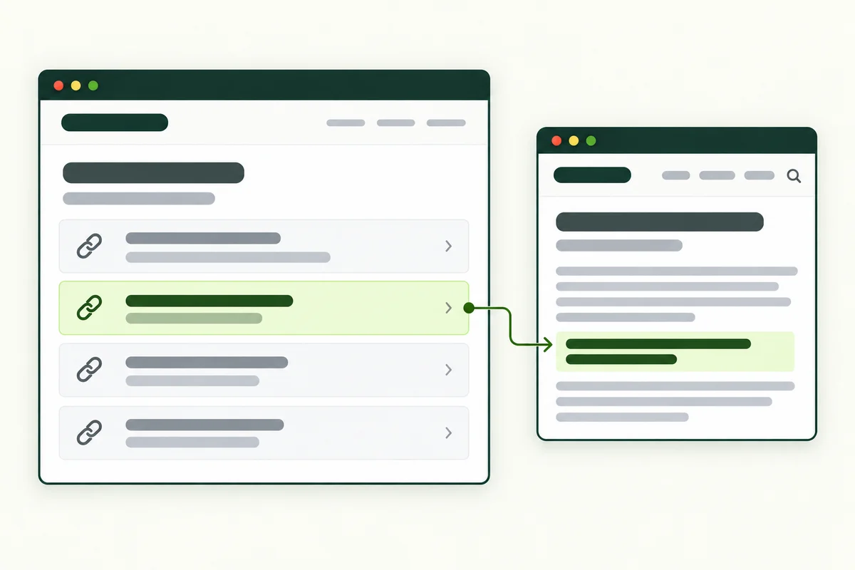 A backlink report entry connected to its published article.