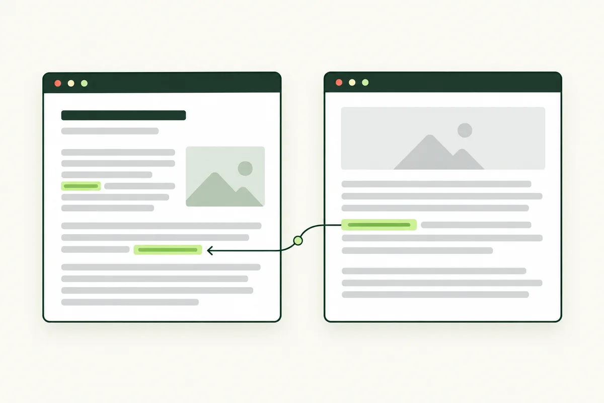 Website content and an external article connected by a backlink.