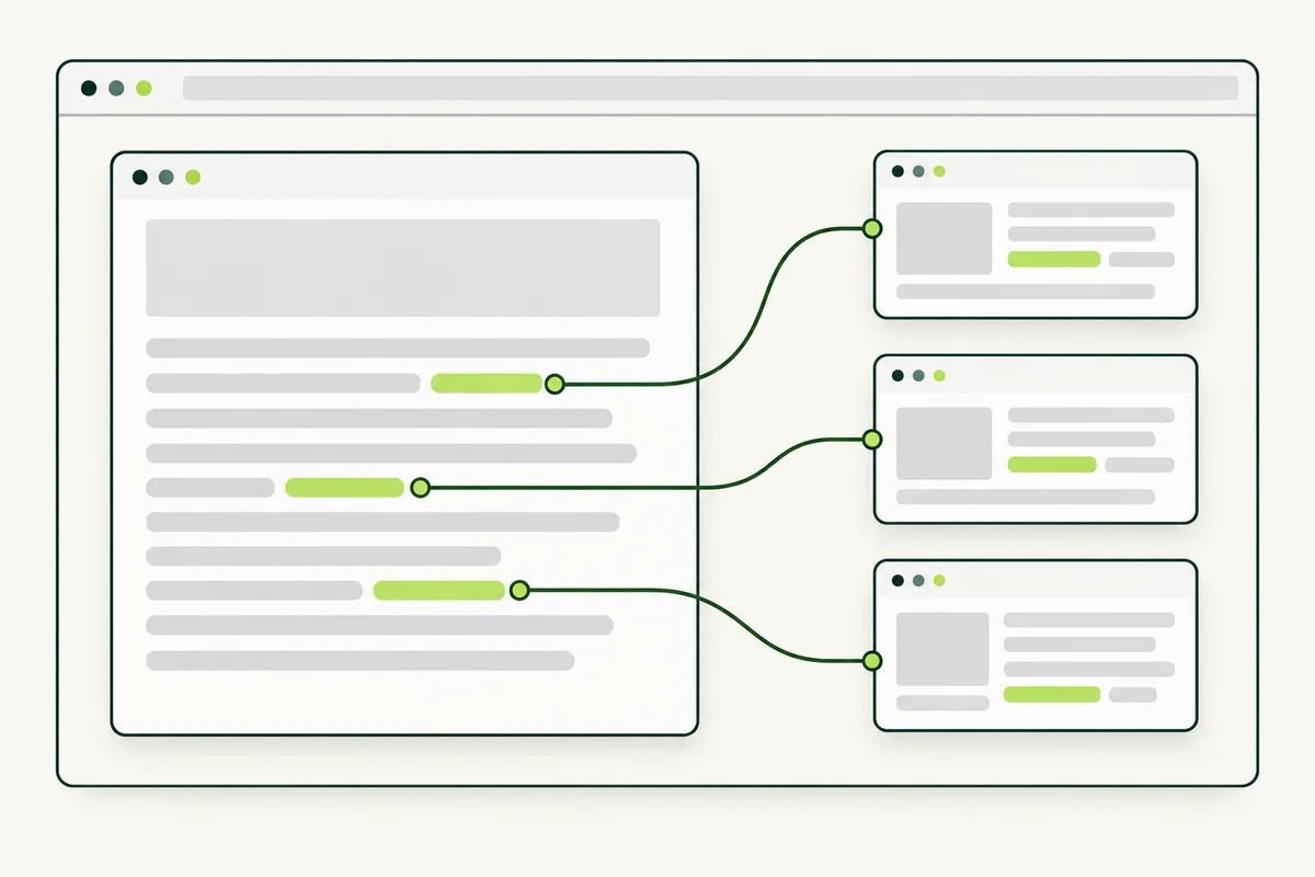 Related webpages connected by internal links within one website.