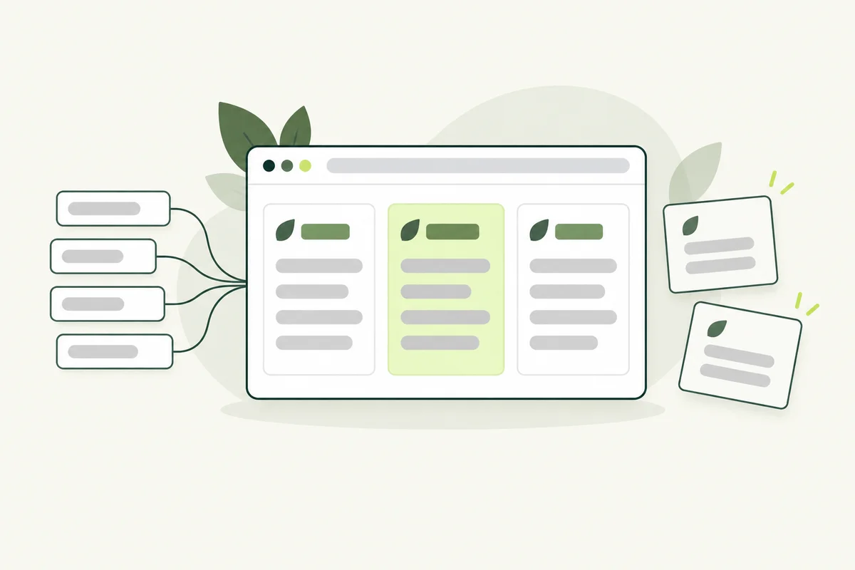 Customer search ideas grouped into relevant topics on a research board.