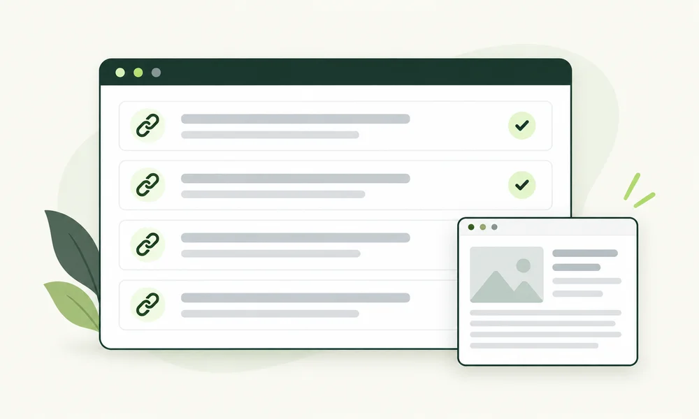 Illustration of a monthly backlink report with published link entries.