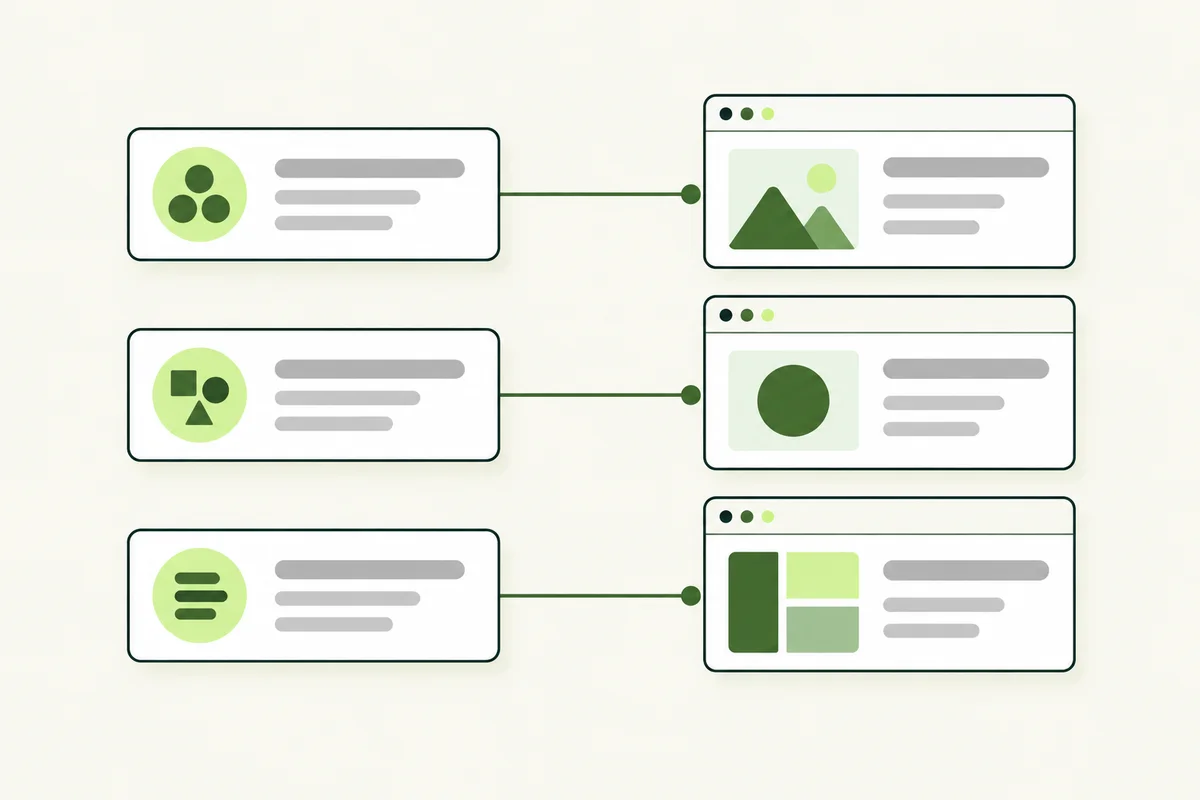 Three separate keyword groups each connected to their own webpage.
