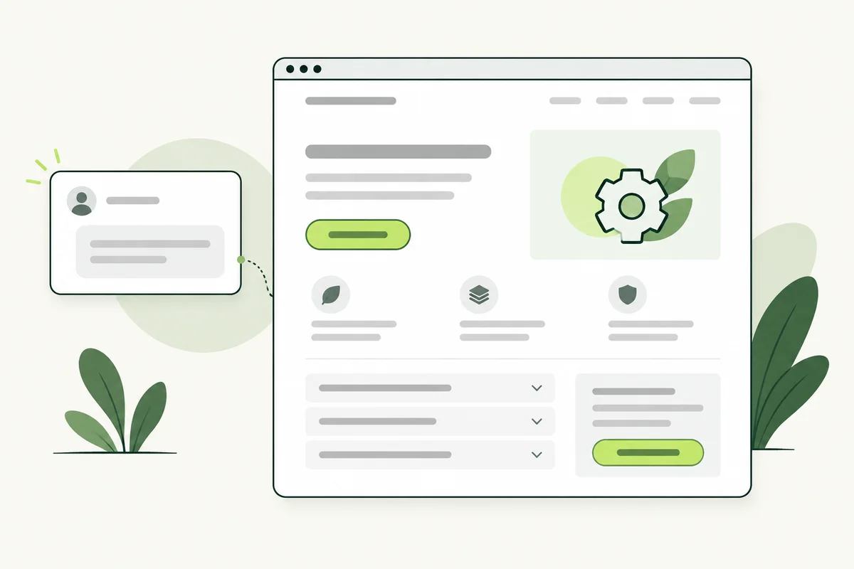 A service webpage with information sections, questions and an enquiry button.